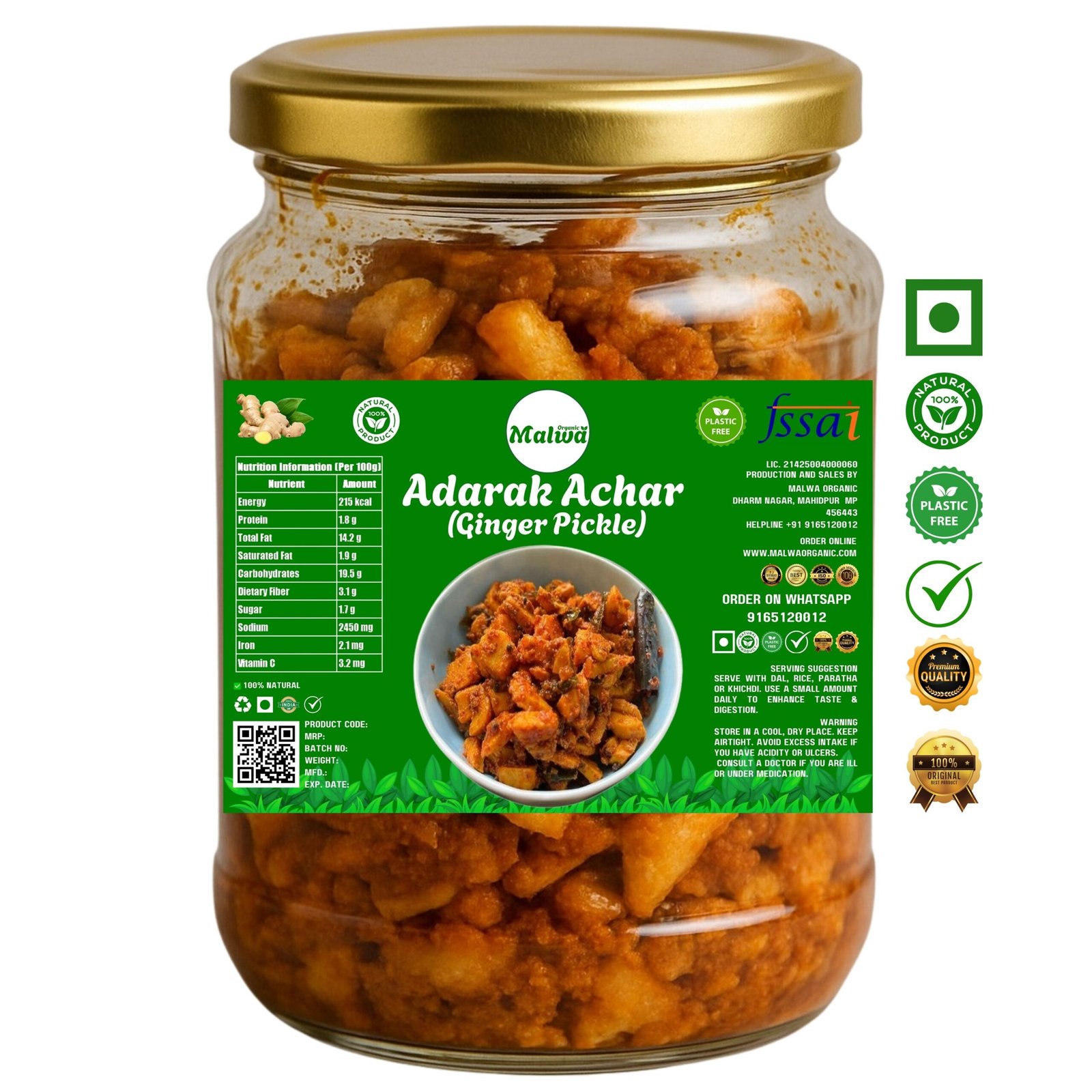 Malwa Organic Premium Desi Adarak Achar (Ginger Pickle)