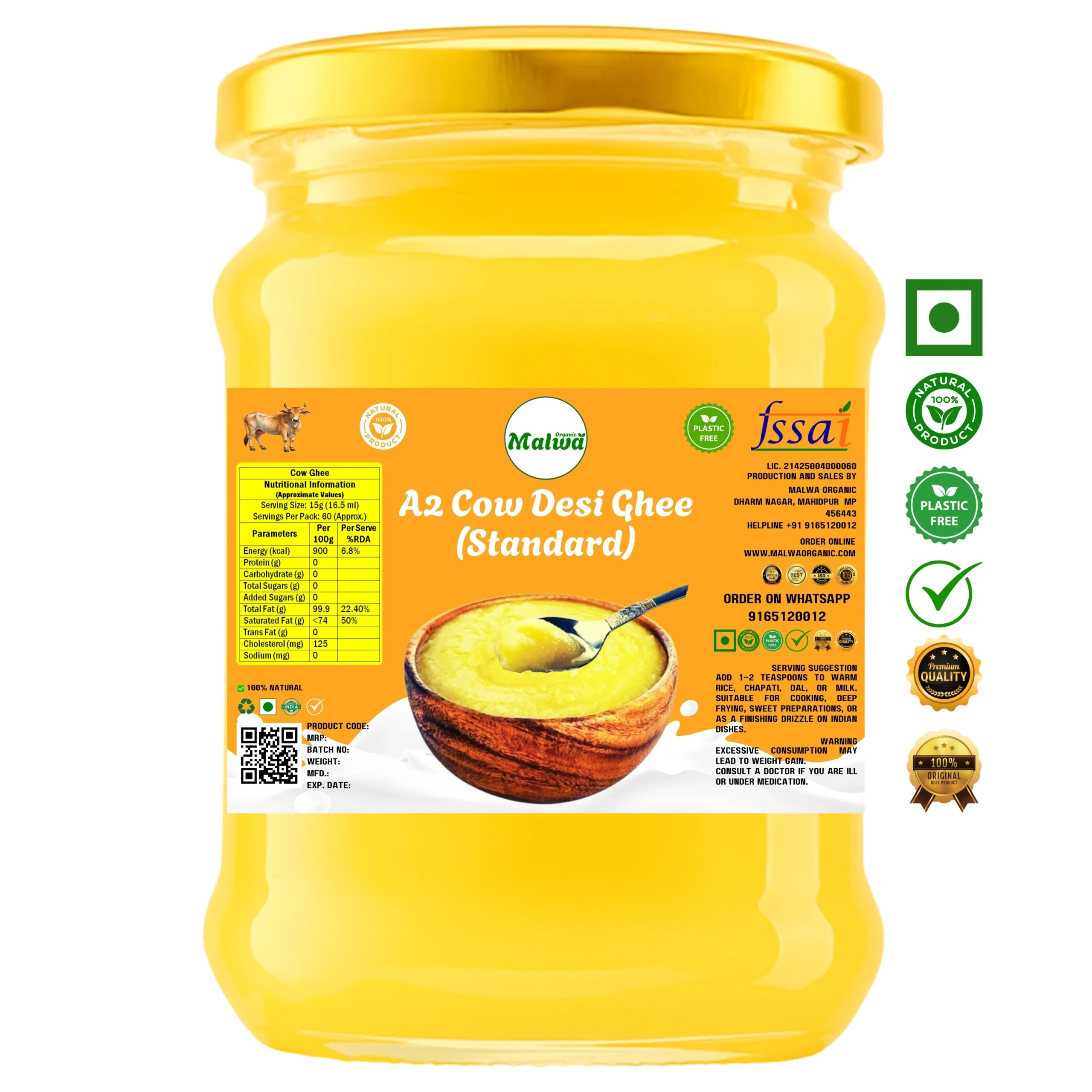 Malwa Organic A2 Cow Desi Ghee (Standard)