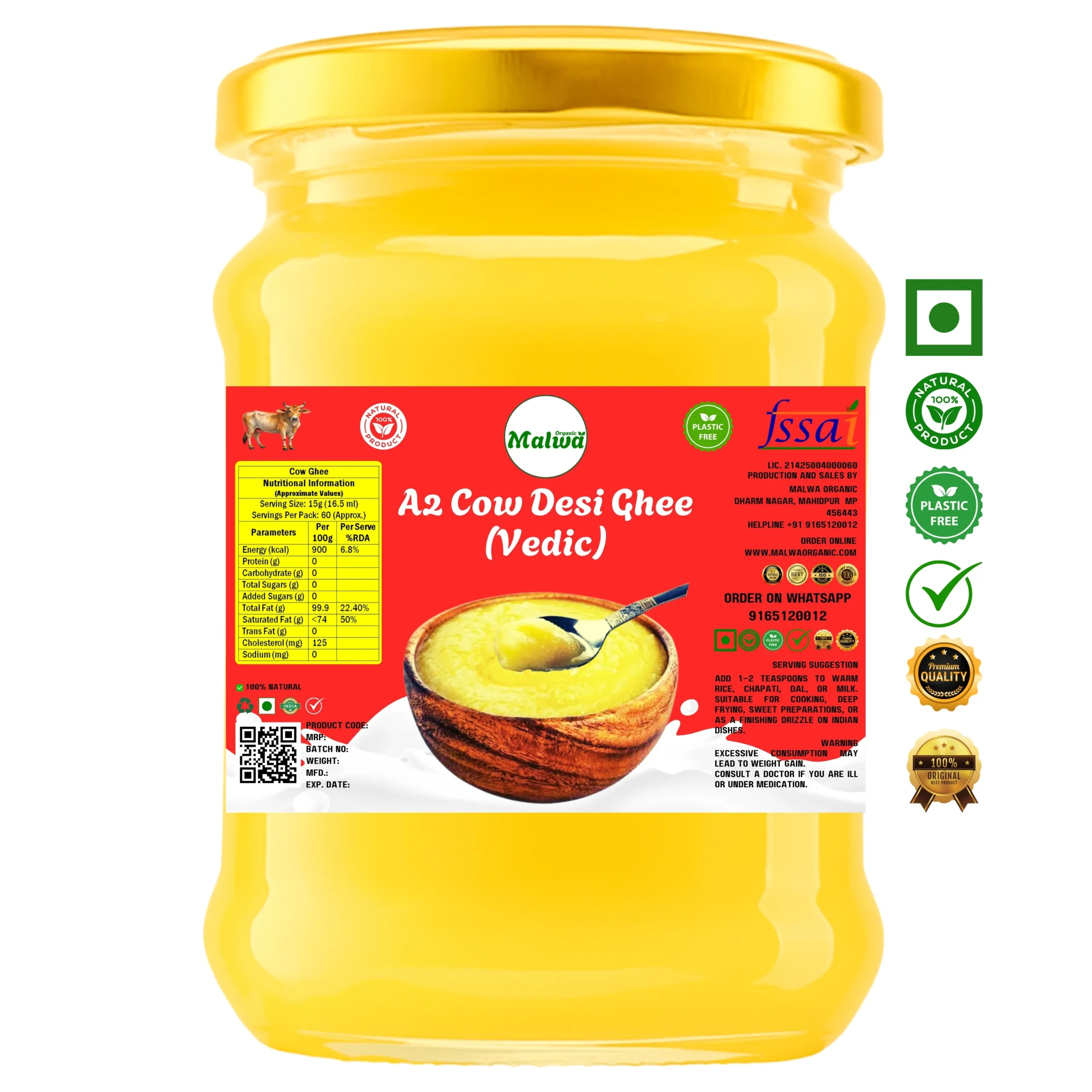 Malwa Organic A2 Cow Desi Ghee (Vedic)