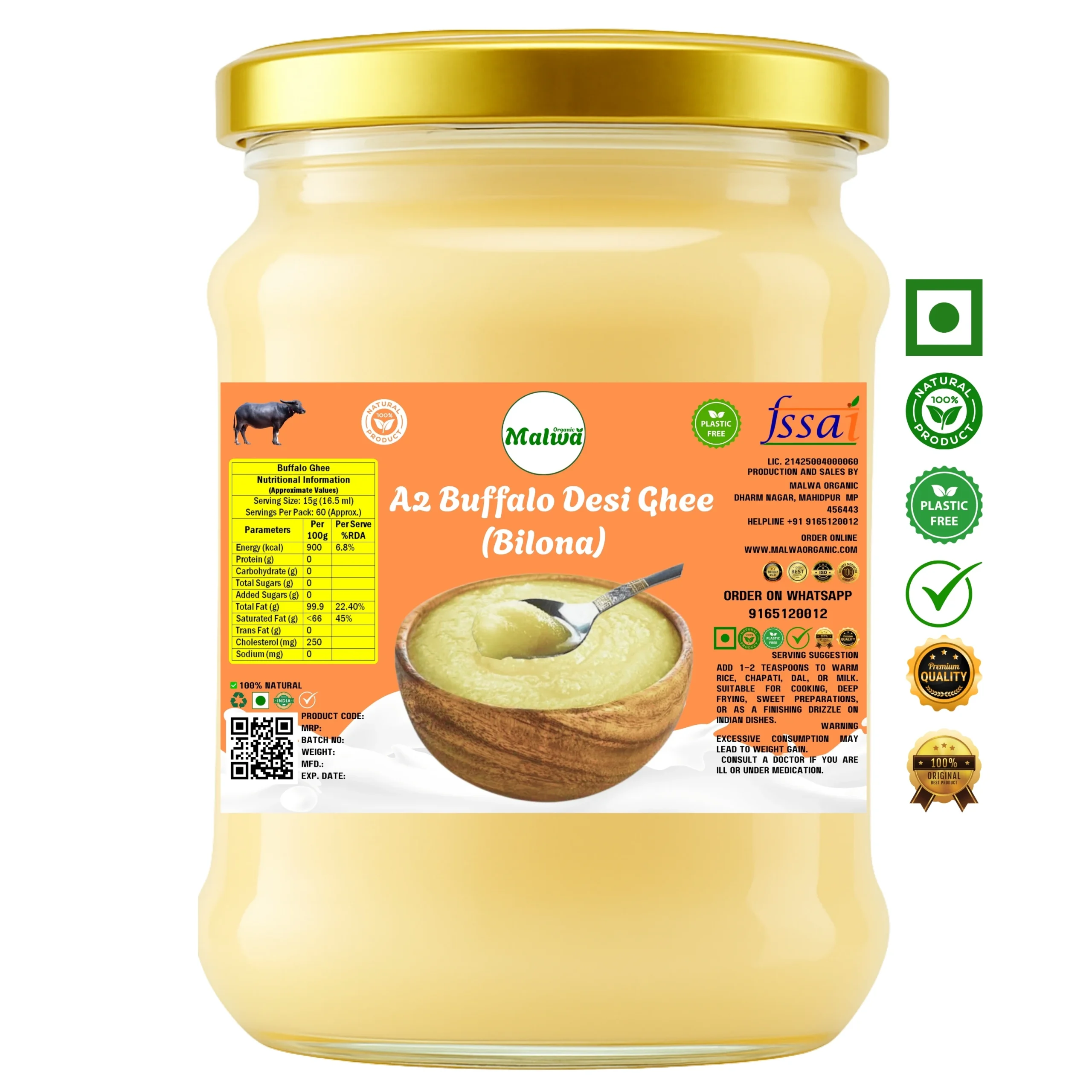 Malwa Organic A2 Buffalo Desi Ghee (Bilona)