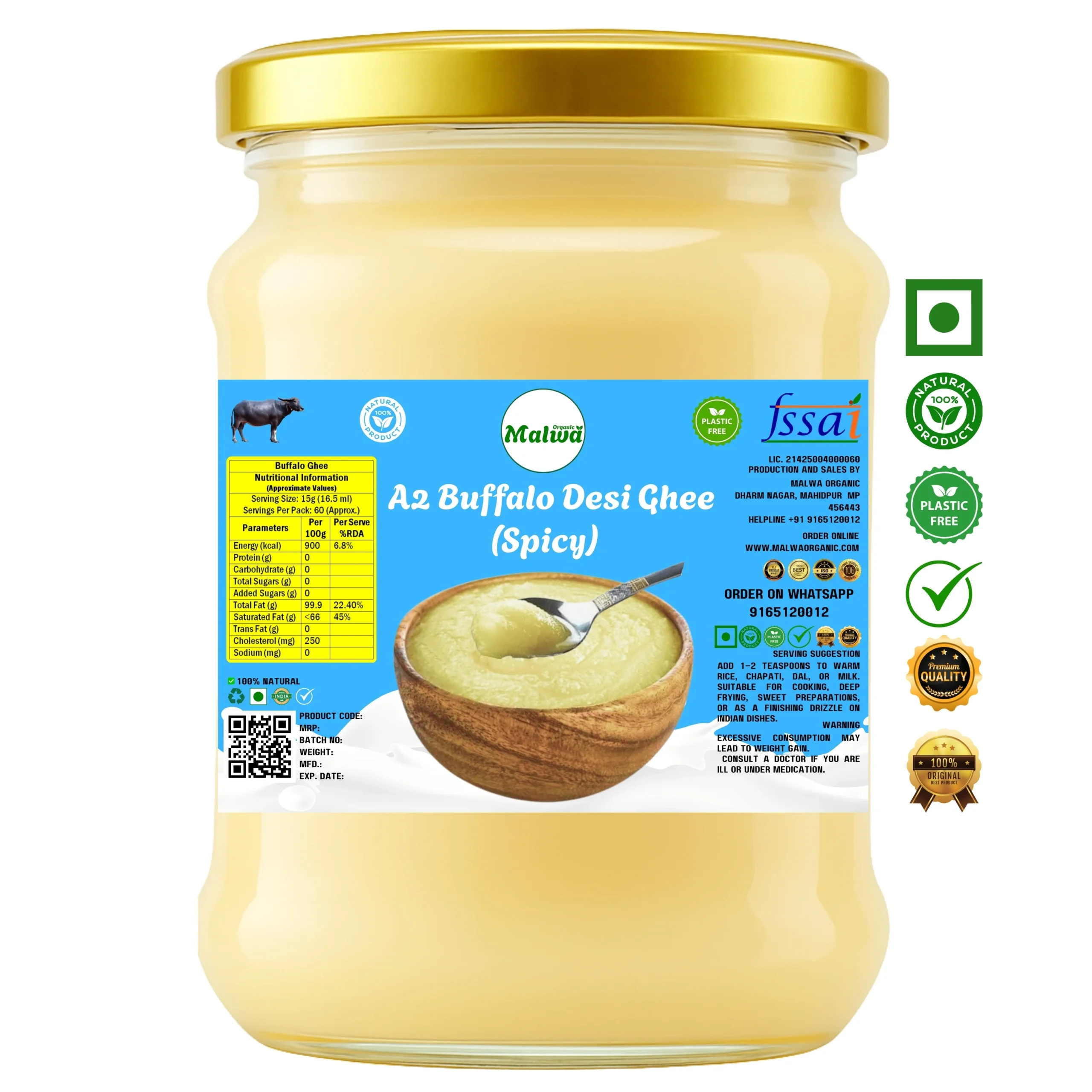 Malwa Organic A2 Buffalo Desi Ghee (Spicy)