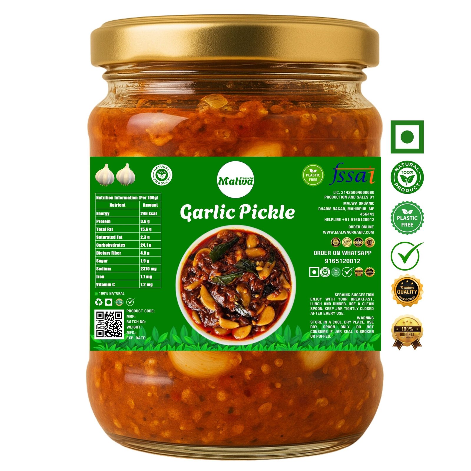 Malwa Organic Premium Desi Lahsun Achar (Garlic Pickle)