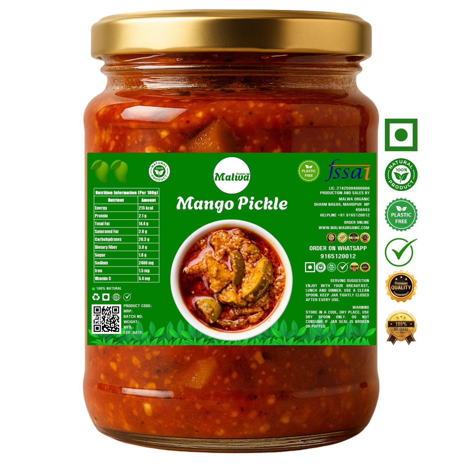 Malwa Organic Premium Desi Aam Achar (Mango Pickle)