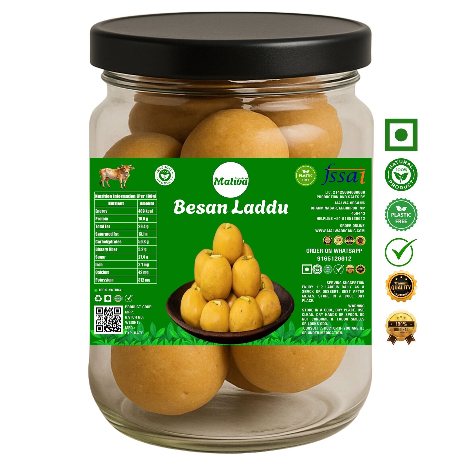 Malwa Organic A2 Cow Desi Ghee Besan Laddu